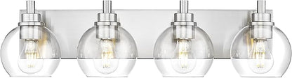 METWET Bathroom Light Fixtures, 4 Light Brushed Nickel Vanity Light, 26 Inch Modern Wall Sconces with Globe Clear Glass Shade, Vanity Lighting Fixtures Over Mirror, VL195-BN-CL-4