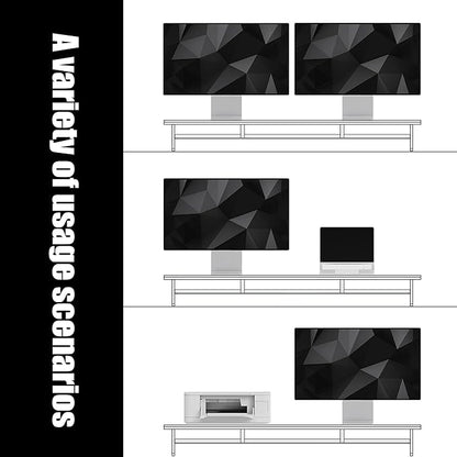 FENSULN Dual‑Tier Monitor Stand for Modern Desk Setup – Minimalist Wooden and Metal Riser Shelf with Transparent Acrylic Feet for Dual Monitors, Laptops, Home Office Aesthetic，White