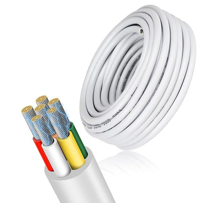 18 Gauge 6 Conductor Electrical Wire, 16.4 FT Low Voltage 18/6 Tinned Copper Stranded 6 Wire Cable, 18 AWG White Flexible Extension Power Cord for Sprinkler, Thermostat, Irrigation, Automotive Etc