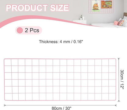 PATIKIL 31.5"x12" Wire Grid Panel, 2 Pack Board Photo Pictures Memo Display Grid Panels Hanging Organizer Wall Decorative Panel for Home Office Wedding, Pink