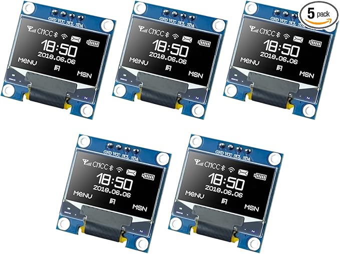 Hosyond 5 Pcs 0.96 Inch OLED I2C IIC Display Module 12864 128x64 Pixel SSD1306 Mini Self-Luminous OLED Screen Board Compatible with Arduino Raspberry Pi (White)
