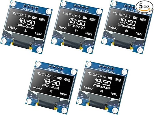 Hosyond 5 Pcs 0.96 Inch OLED I2C IIC Display Module 12864 128x64 Pixel SSD1306 Mini Self-Luminous OLED Screen Board Compatible with Arduino Raspberry Pi (White)