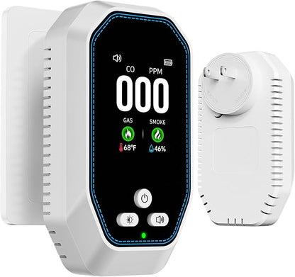 5-in-1 Carbon Monoxide Detectors Plug in, Natural Gas Leak & Smoke Alarm with Temp/Humidity, Battery Backup, CO Detector with LCD Display, Propane Gas Monitor for Home Hotel Travel Camping RV