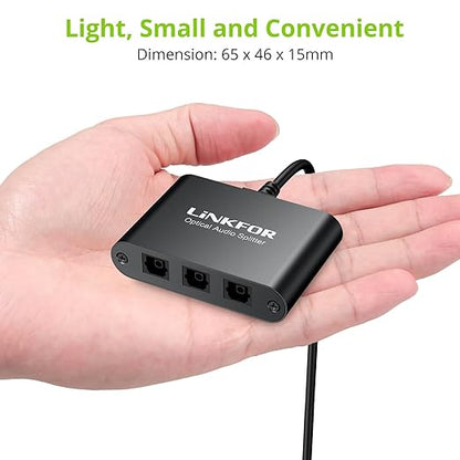 LiNKFOR Optical Cable Splitter 1x3 SPDIF Toslink with 1PCS Optical Audio Cable Aluminum Shell Toslink Splitter 1 in 3 Out Support LPCM 2.0 DTS Dolby-AC3 Compatible with PS3 DVD HDTV STB Etc