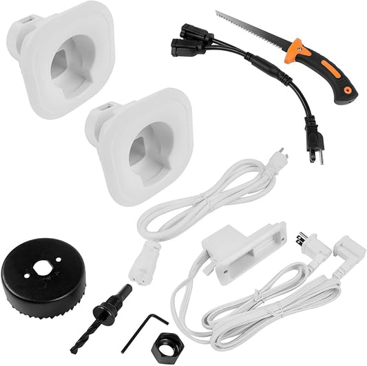 Flynsu in-Wall Cable & Power Management Kit, TV Cord Concealer & Power Kit, Powers Devices & Hides All Cables, with Circle Saw Drilling Attachment & Drywall Hand Saw