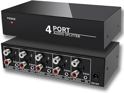 FlyroadUp 3.5mm Aux + RCA L/R Audio Splitter 1 in 4 Out Stereo Analog Audio Distributor Box