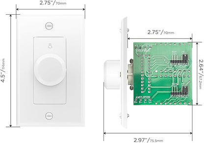 RECOIL VC-R100 100W Impedance Matching Wall Mount Volume Control Knob, Flush in-Wall Plate Rotary Knob for Hi-Fi Home Audio, for Dedicated Audio Zone Volume Adjustment, White Ivory Plates Included