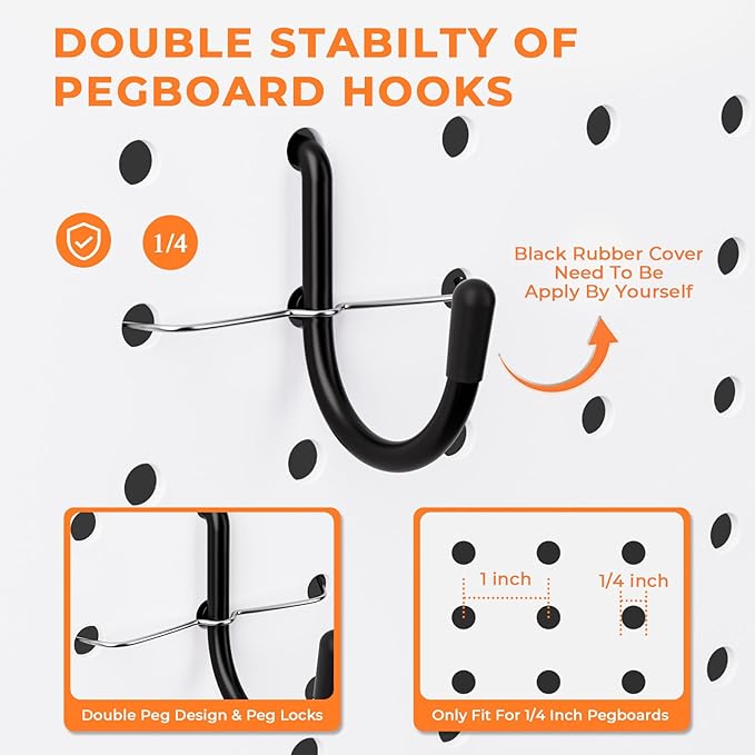 INCLY 220PCS Extra Thick 1/4" Pegboard Accessories Organizer Kit, Heavy Duty Black Pegboard Hooks with Bins and Peg Lock, Peg Board Hooks Assortment for Garage Wall Attachments Hanging Tools