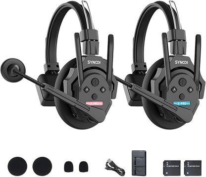SYNCO XTalk XPro Wireless Intercom Headset with Antenna Enhanced Signal Reception 2.4GHz Full Duplex Random Master Device Design for Team Communication Headset (Xpro2 Two Users)
