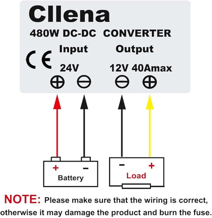 Cllena DC 24V to 12V 40A 480W Buck Transformer Waterproof Step-Down Voltage Converter Regulator