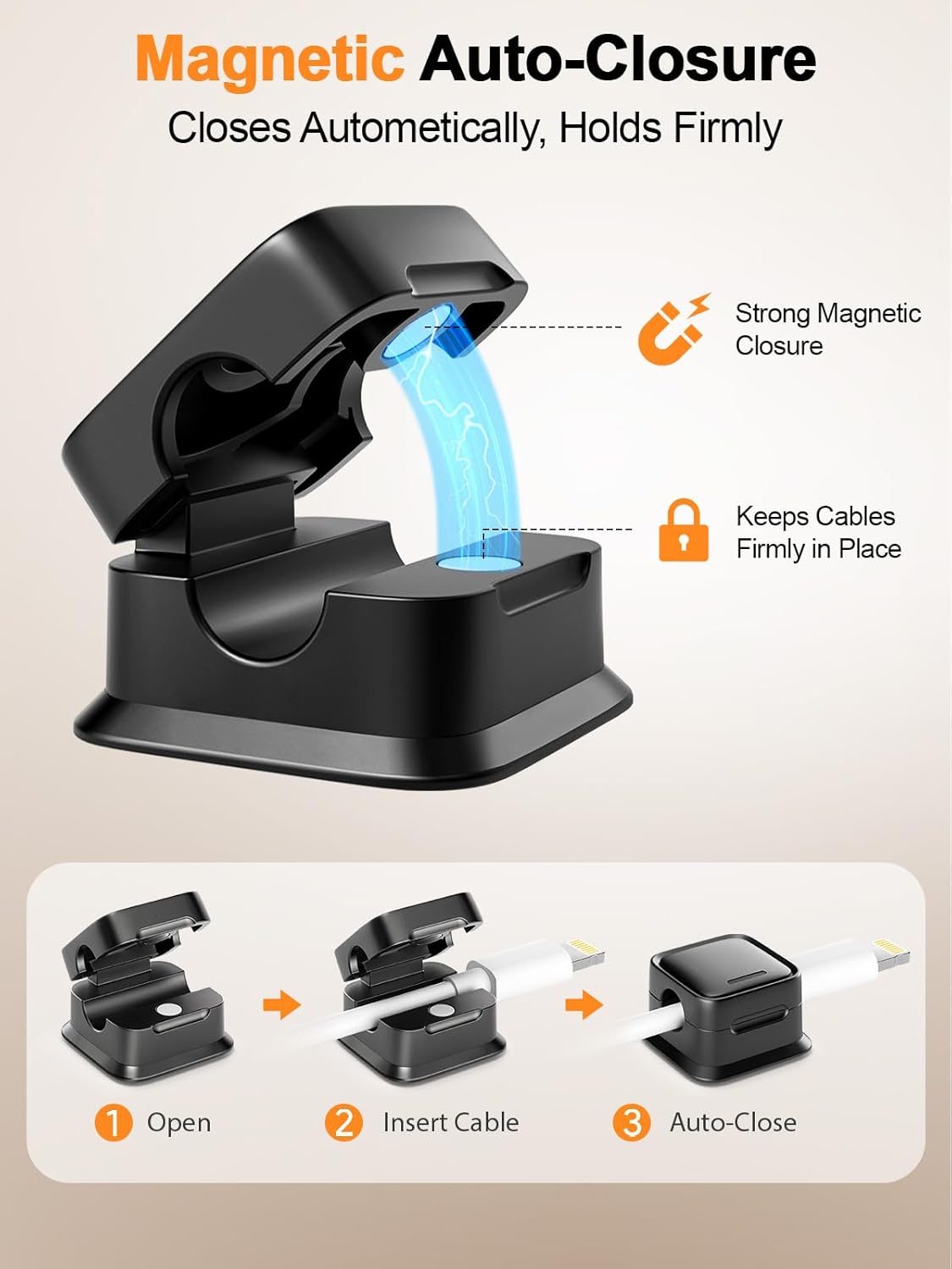 9 Pack Cord Organizer, Magnetic Cable Clips, Under Desk Management, Black | 0.27in Cable Compatible,Strong Adheive Wire Holder Keeper,Easy Open Phone Charger Holder for Home Car Desk Nightstand Office