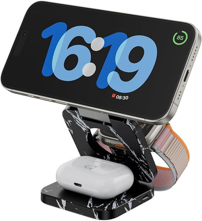 Fast Wireless Charger, Magnetic Foldable 3 in 1 Charging Station for iPhone 16/15/14/13/12/Pro/Plus/Pro Max, 5W Portable Charger for Apple Watch9/8/7/6/5/4/SE, for Airpods