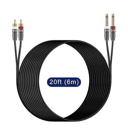 J&D Dual 1/4 inch TS to Dual RCA Cable, Heavy Duty 1/4 Male to RCA Male Adapter Stereo Audio Interconnect Quarter inch Cable, 20 Feet