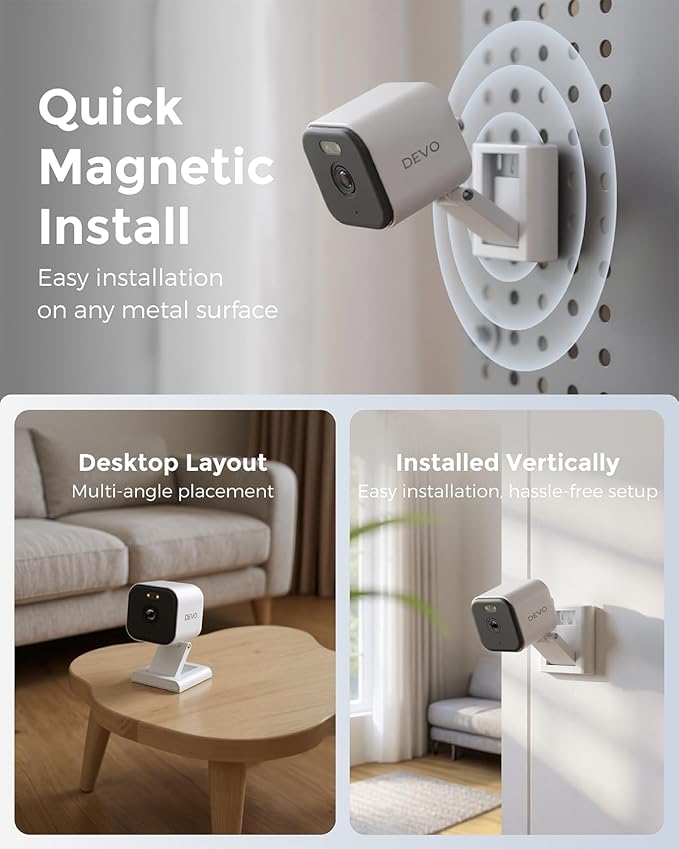Devo CCAZ10 Security Camera 2K | Indoor &Outdoor|Baby Camera & Pet Monitor | Color Night Vision, 2-Way Audio, Live Stream, Motion Alerts & Notifications White,1 Cam