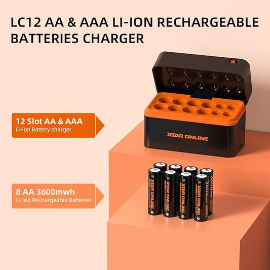 XTAR Rechargeable aa Batteries and Charger 8Pack 3600mwh pilas recargables aa LC12 1.5V AA AAA Battery Charger Kit (Charger+8AA)