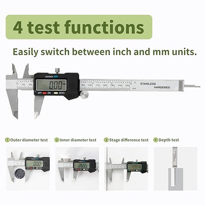 SCITOOLS Digital Caliper 0-6" Measuring Tool with Metal Ruler, Micrometer Caliper with Auto-Off Feature, Interchangeable Between inches and millimeters for DIY/Household and 3D Printing, Black