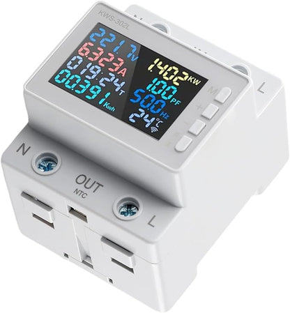 LCD Digital Energy Meter, Single Phase Energy Meter, Din Rail Electricity Usage Monitor, Power Usage Monitor AC170V~270V Power Voltage Meter(KWS-302L)