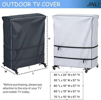 JINLI 65-70 inch outdoor TV trolley cover, courtyard TV cover, Oxford fabric waterproof and dustproof, triple windproof design, compatible with rolling/mobile stand