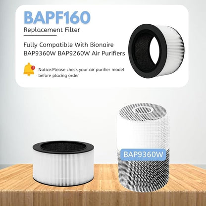 Nispira BAPF160 Replacement Filter K for Bionaire Air Purifier BAP9360W BAP9260W 3-in-1 True HEPA Activated Carbon, 1 Pack