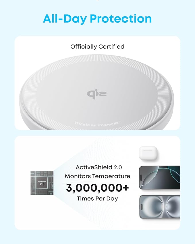 Anker Zolo Magnetic Wireless Charger, Qi2 Certified 15W MagSafe-Compatible Wireless Charging Pad, for iPhone 16/15/14/13 Series, AirPods, and More (Adapter Not Included) (White, 1 Pack)