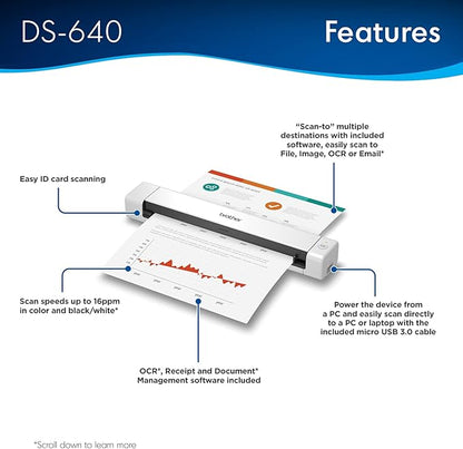 Brother DS-640 Compact Mobile Document Scanner, (Renewed Premium)