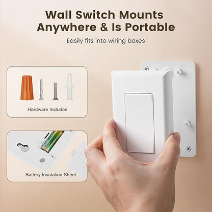 SURAIELEC Wireless Light Switch and Receiver Kit, Single Pole, RF 100 Feet, No WiFi, No Interference, Expandable 15A Remote Control Wall Switch for Ceiling Lighting, Lamp, Fan (Neutral Wire Required)