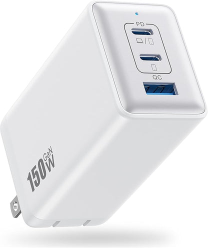 150W USB C Charger Block,GaN III Compact Foldable Wall Charger 3 Port Fast Charging Station,PD QC PPS Portable USB C Hub 100W Laptop Adapter for MacBook Pro/Air,iPad,iPhone 16/Pro,Galaxy S24,Dell etc
