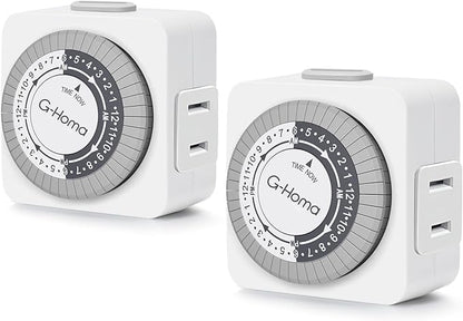 G-Homa Timers for Electrical Outlets,24 Hour Indoor Plug-in Mechanical Timer,30 Minute Intervals, Daily On/Off Cycle,1 Polarized Outlet, for Grow Light,Christmas Lights, Lamps (ETL Listed) 2 PACK