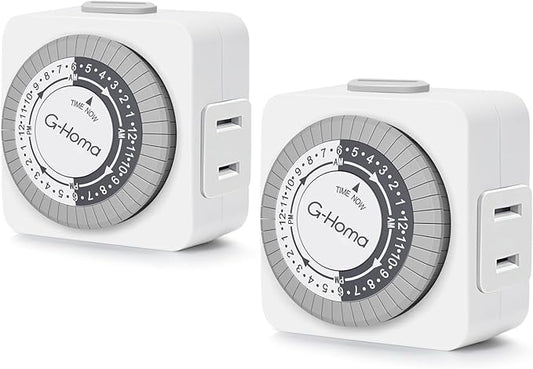 G-Homa Timers for Electrical Outlets,24 Hour Indoor Plug-in Mechanical Timer,30 Minute Intervals, Daily On/Off Cycle,1 Polarized Outlet, for Grow Light,Christmas Lights, Lamps (ETL Listed) 2 PACK