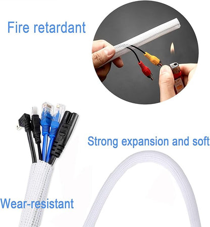 QCSIW 1/4" x100ft Split Sleeve Wire Loom Tubing - Cat-Proof Cord Protector for USB, Power, Audio/Video Cables | Chew-Resistant Sleeving, Easy Install, White