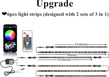 Goodream Car Underglow Kit, 12V 6 pcs RGB Led Lights Strip Neon Ambient Sets with Turn Signal for Cars, SUV, Truck Exterior Chassis Colorful Glow Accessories Controlled by APP, Sync to Music