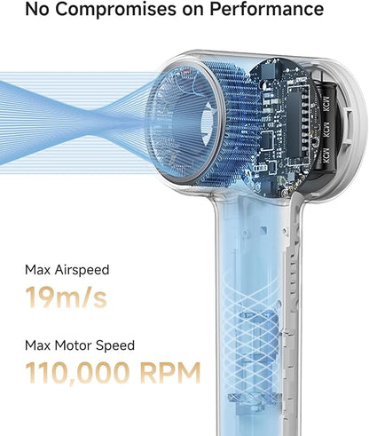 Laifen MINI Hair Dryer, Lightweight and Compact High Speed 200M Ionic Blow Dryer with 110, 000 RPM Brushless Motor for Fast Drying, Low Noise, Hairdryer with Magnetic Nozzle, Child Mode