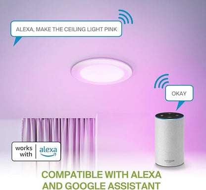 ASD 1 Pack LED Smart Recessed Lighting 6 Inch 15W, RGBW Color Changing Lights, Compatible with Alexa & Google Assistant, Dimmable 2700K-6500K Selectable RGB Lights, WiFi Bluetooth Ceiling Light, ETL
