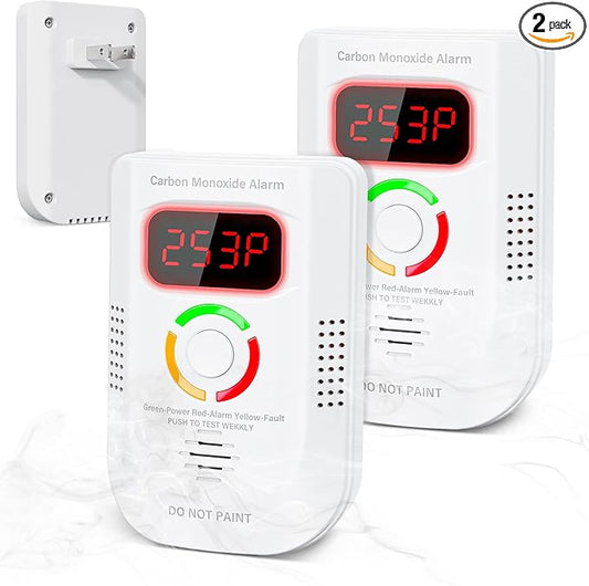 2 Pack Carbon Monoxide Detector, Plug-in Wall Carbon Monoxide Gas Detector, Portable Carbon Monoxide Detector with Digital Display LED, CO Alarm Monitor with Audible and Visual Alarm Test Mute Button