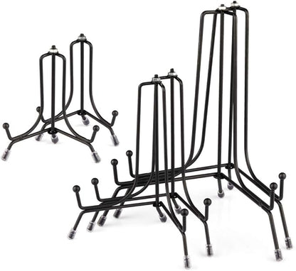 Mocoosy 6 Pack 3 Size Improved Anti-Slip Plate Stands for Display, 4 6 8 Inch Plate Holder Display Stands, Black Iron Wire Easel Frame Stand for Pictures, Photos, Decorative Platter, and Table Art
