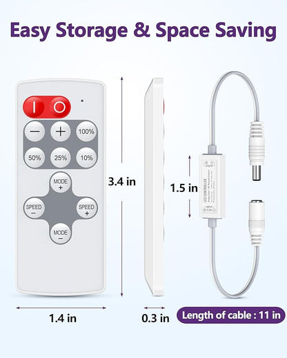 HitLights Mini RF Remote Controller for Single Color LED Strip Lights, DC 5-24V, 12-Key Wireless Dimmer with Dynamic Effect Mode, PWM Dimming Control, Ideal for Room, Home, Cabinet, DIY