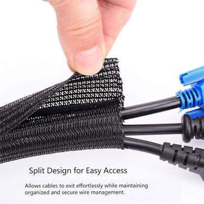 QCSIW 3/4" x50ft Braided Cable Sleeve – Pet-Proof Split Wire Loom Tubing for USB, Power, Audio/Video Cords – Expandable Chew-Resistant Sleeving, Durable Wire Management Black