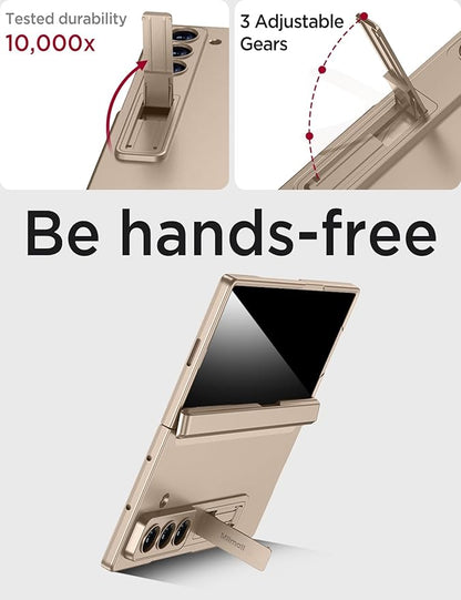 Miimall for Samsung Galaxy Z Fold 7 Case with Privacy Screen Protector, Anti Spy Built-in Adjustable Kickstand Magnetic Hinge Protection Full-Body Protective Case for Galaxy Z Fold 7 Champagne Gold