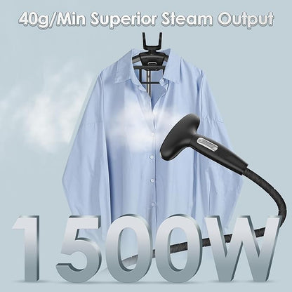Steamer for Clothes, Jenaely 1500W Standing Garment Steamers, 35s Fast Heat-up, 80 Mins of Continuous Powerful Steam with 2.8L Water Tank, Pants Clip & Children's Clothing Hanger