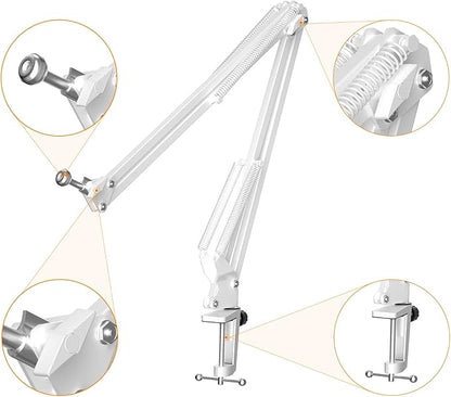 COMICA EJoy Uni A USB Microphone for Computer and Smartphone,RGB Cardioid Condenser Gaming Mic for Podcasting,Streaming,Recording,Music Creation,with Boom Arm Stand-White
