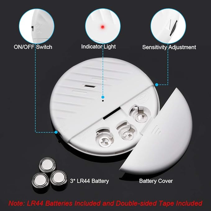WSDCAM Glass Break Sensor Alarm 125dB Ultra-Slim Wireless Glass Break Detector Window Alarm Vibration Sensor for Home Window and Door Security - 4 Pack