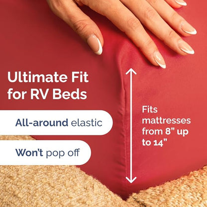 RV Short Queen Sheet Set 60 X 75 - 4 Piece RV Short Queen Bed Sheets - Ultra Soft, Breathable & Cooling - Designed for Bunks, Trailers & Campers - Fits 8” to 12" Mattress - Hotel Luxury Bedding - Red