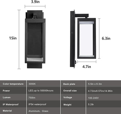 Lustrlach Upgraded Motion Sensor Outdoor Wall Light, 15” Porch Light Outdoor Wall Sconce Lantern, Exterior Lighting Fixture Wall Mount, Outside Light for House Garage Patio Front Door