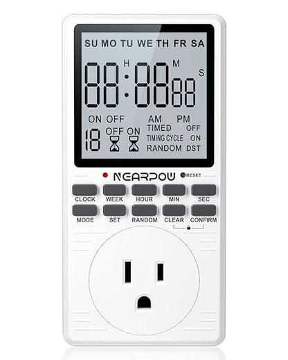 Outlet Timer, NEARPOW Multifunctional Programmable Timer with Countdown and 7-Day Digital Infinite Repeat Cycle Intermittent, 19 ON/Off Programs for Electrical Outlets, 3 Prong, 15A/1800W
