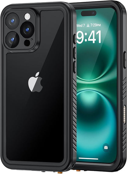 Lanhiem for iPhone 16 Pro Case, IP68 Waterproof Dustproof Shockproof 16 Pro Cases with Built-in Screen Protector, Protective Heavy Duty Rugged Phone Cover for iPhone 16 Pro - 6.3 inch (Black/Clear)