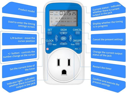 Timer Outlet, Programmable 110V/220V Pump Timer Switch, Minimum Setting by Seconds, Timing Socket Converter, Power Timing Automatic Control Outlets