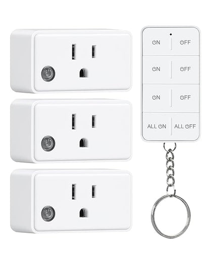 TREEWELL Remote Control Outlet with All On/Off Switch, 200FT Long Range Wireless Light Switch, Compact Design, 15A/1875W High-Power for Lights, Fans, Household Appliances, FCC & ETL Listed