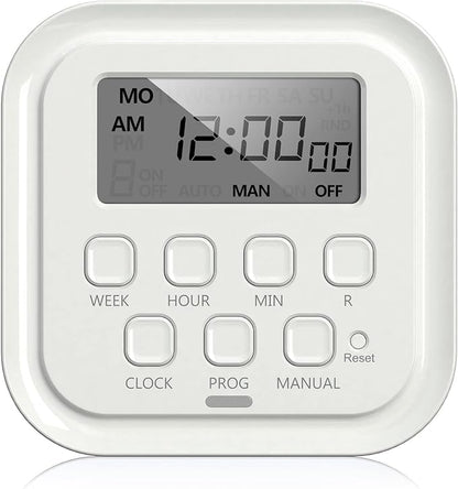 HBN 7 Day Heavy Duty Digital Timer, Dual Outlet, On/Off Programs 3-Prong Programmable Timer, Indoor, for Lamp, Light, Fan, Pets, Home, Kitchen, Office, Appliances, 125V, 15A, 1875W, 60Hz