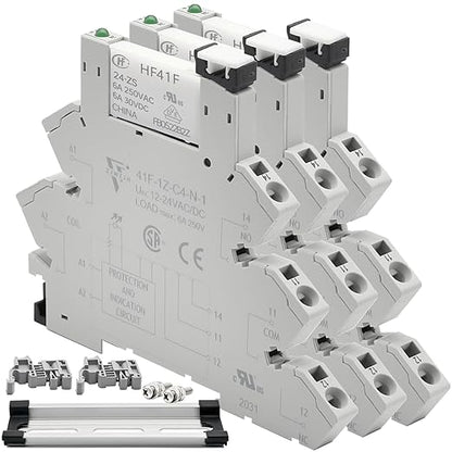 3Pcs 24V Miniature Relay for PLC Controller 24VDC and 24VAC Relay SPDT 6Amp with LED Light Socket 41F-1Z-C4 Spring Terminals Push in Socket No Need for Screw