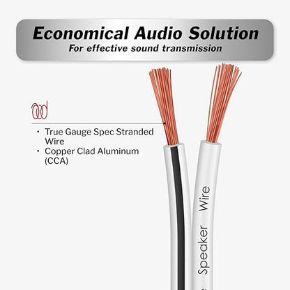 InstallGear Speaker Cable - 14 Gauge AWG (100ft - White) - White Speakers Wire Cable - Speaker Wire for Outdoor, Automotive, and Marine
